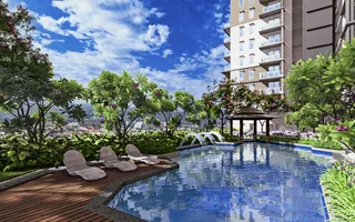 The seventh-floor leisure pool and gardens at The Valeron Tower, artist's perspective