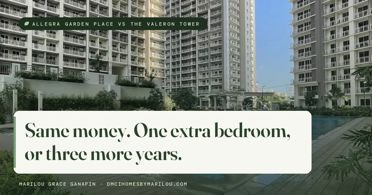 ₱9.4M buys a 2-bedroom at Allegra. Or a 1-bedroom at Valeron